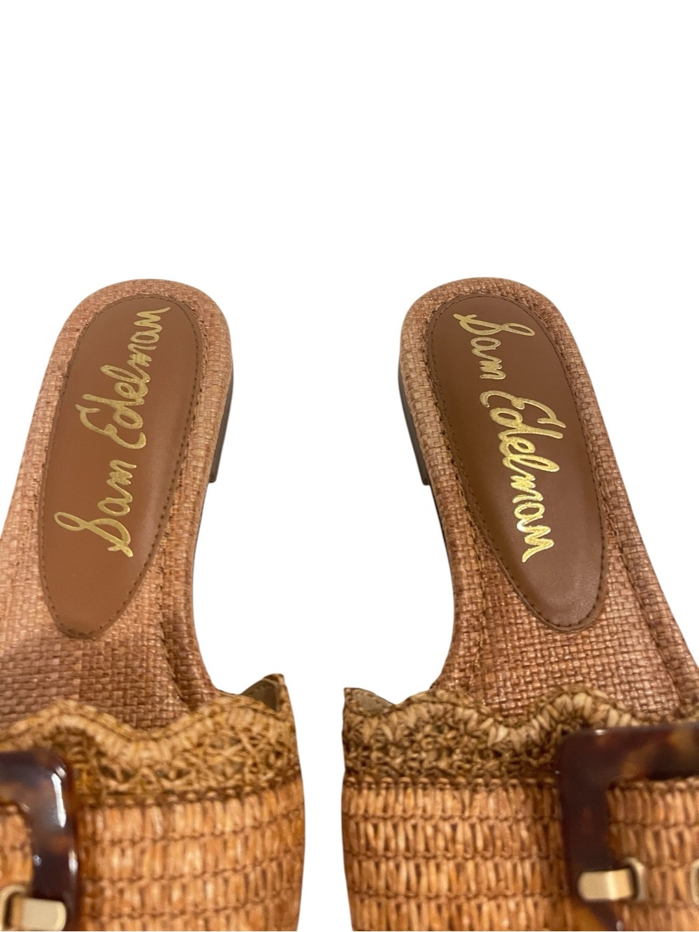 Sam Edelman Bambi Cuoio Brown Raffia Woven Slide Sandals with Buckle - Picture 4 of 5